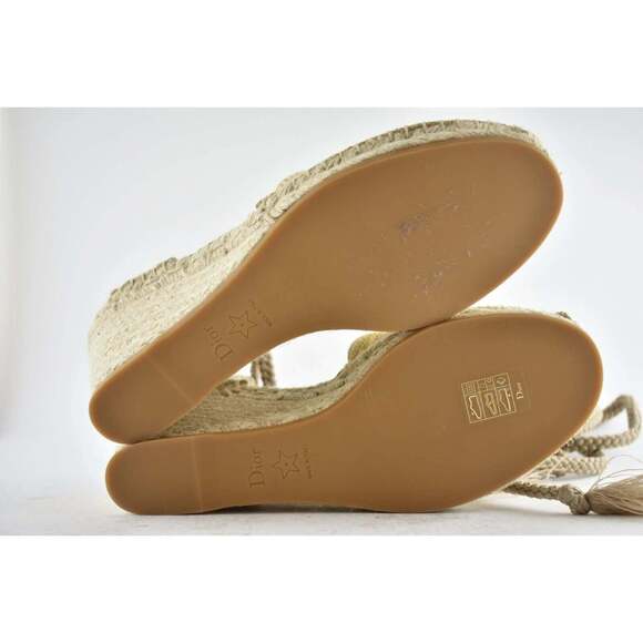 Christian Dior Granville 62K Gold Logo Lace Up Tie Espadrille Mule Heel Wedge 40 - Picture 11 of 11